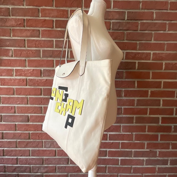 Longchamp Le Pliage LPG Limited Edition Rare Leather Tote Lettering Patch Logo - Picture 11 of 16